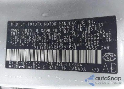 2011 Toyota Corolla S из США, поврежденный, VIN 2T1BU4EE6BC621504